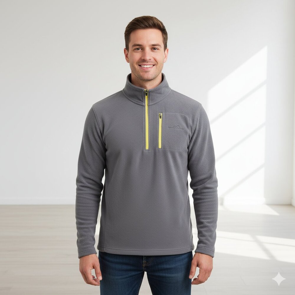 Eddie Bauer Men's Gray Quarter Zip Sweater - Size L